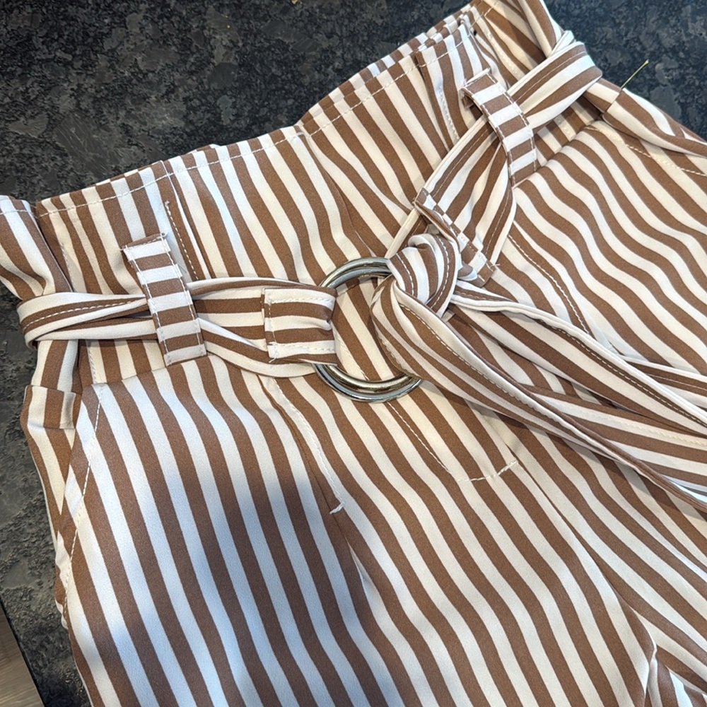 Striped Brown and White High-Waisted Pants 7th avenue size 4 - Picture 3 of 3